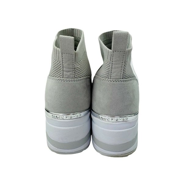 Marc Fisher Muscle Wedge Sneakers 8.5M Gray Knit Fabric Pull On High Top Shoes - Picture 3 of 7